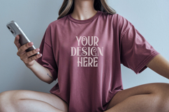 Crimson Comfort Colors 1717 T-shirt Mockups, Real Model Product Image 1