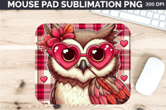 Watercolor Owl Mouse Pad Sublimation - Valentines PNG Product Image 1