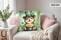 Lucky Raccoon Leprechaun with Gold Pot Pillow PNG Sublimatio Product Image 1