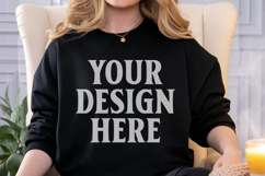 Gildan 18000 Black Mockup , Crewneck Sweatshirt Boho Mock-up Product Image 1