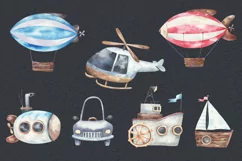 Baby transport watercolor airplane, submarine, car etc Product Image 7