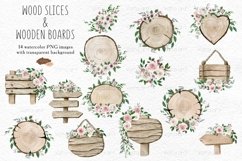 Watercolor wood slices with flowers. Wooden boar Product Image 2