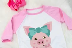 Pig with bow svg, girls farm animal digital art Product Image 2