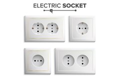 Socket Isolated Set Vector. White Double Grounded Power Product Image 1