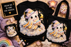 Cute Ghost Kitty PNG | Kawaii Halloween Cat Ghost Sublimatio Product Image 1