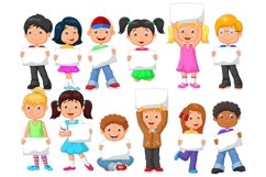 Children Holding Blank Paper Vector Set Product Image 1