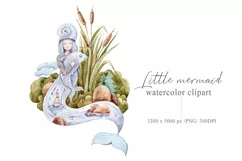 Watercolor mermaid clipart. Mermaid tail digital png Product Image 1