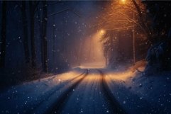 Mesmerizing snowy road illuminated by warm street lights in Product Image 1