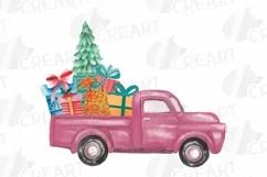 Watercolor Christmas truck clip art. Retro trucks decoration Product Image 4