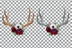 Watercolor Floral Deer horn clip art, Tribal decoration png Product Image 2