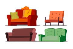 Cozy Sofa, Divan, Cushioned Furniture Vector Set Product Image 1