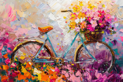 Colorful Bicycle with Blooming Flowers Painting Background W Product Image 1