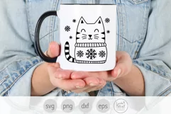 Winter Cat in Sweater SVG, Christmas Cat SVG, Snow and Cat Product Image 4