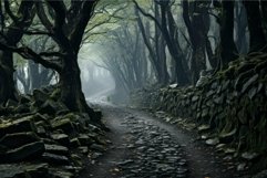 Mysterious Stone road forest. Generate Ai Product Image 1