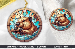 Beaver Stained Glass Ornament PNG, Sublimation PNG Design Product Image 1
