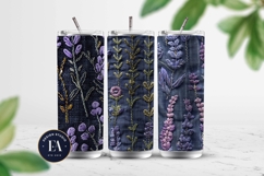 Embroidered Denim Digital Paper| Floral Denim Pattern Product Image 2