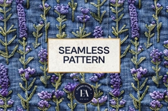 Embroidered Denim Digital Paper| Floral Denim Pattern Product Image 3