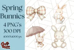 Spring Bunnies PNG Watercolor Bunny Clipart, Pastel Easter Product Image 1
