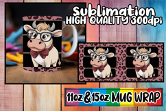 Joyful heart sublimation mug wrap, Cute Cow Product Image 1