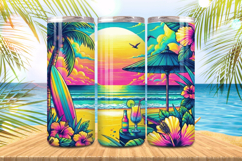 Retro Beach scene with chair umbrella &amp; drink Tumbler Wrap Product Image 1