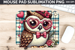 Watercolor Owl Mouse Pad Sublimation - Valentines PNG Product Image 1
