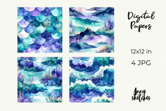 Mermaidcore Digital Paper Watercolor Seamless Patterns Product Image 2
