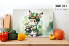 Cute Bunny Leprechaun Holding Pot of Gold Cutting Board PNG Product Image 1