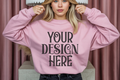 Safety Pink Gildan 18000 Mockup, Sweatshirt Crewneck Mockups Product Image 1