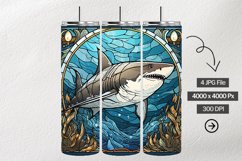 Great White Shark Stained Glass Square Coaster - 4 Variation Product Image 1