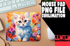 Adorable Cat with Vibrant Flowers Mouse Pad PNG Product Image 1