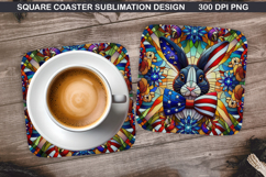 Bunny Coaster Sublimation, 4th Of July Coaster PNG Product Image 1
