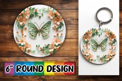 Butterfly with Flowers Round Design PNG Spring 3D Keychain Product Image 1