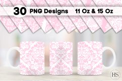 30 Pink Damask Pattern Mug Sublimation PNG Bundle, Mug Wrap Product Image 1