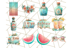 Coral and Aqua Summer Clipart PNG Pastel Tropical Icons Product Image 2