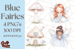 Pastel Blue Fairy Garden Clipart, Enchanted Cottagecore Png Product Image 1