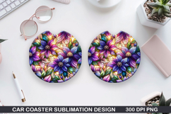 Flower Car coaster sublimation, Summer Coaster PNG Design Product Image 1