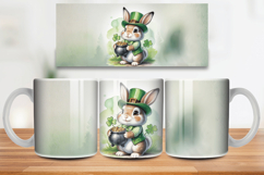 Cute Bunny Leprechaun Holding Pot of Gold Mug Wrap PNG Subli Product Image 1