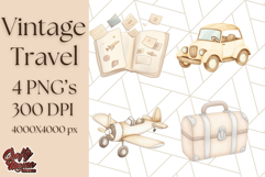 Vintage Travel Clipart PNG Retro Suitcase &amp; Airplane Designs Product Image 1
