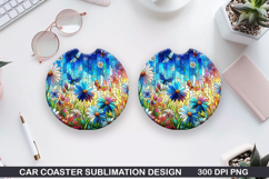 Flower Car Coaster Sublimation| Summer Coaster PNG Design Product Image 1