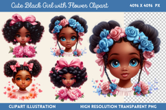 Cute Black Girl with Flower Clipart PNG Product Image 1