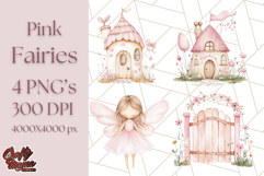 Pastel Pink Fairy Garden Clipart, Enchanted Cottagecore Png Product Image 1