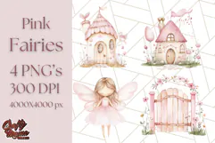 Pastel Pink Fairy Garden Clipart, Enchanted Cottagecore Png Product Image 1
