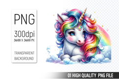 Cute Unicorn Clipart PNG, Printable Animals, Wildlife Design Product Image 1