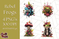 Floral Punk Frogs PNG - Neon Reble Grunge Amphibians Clipart Product Image 1