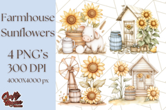 Rustic Sunflower Clipart, Soft Country Farmhouse Florals Png Product Image 1
