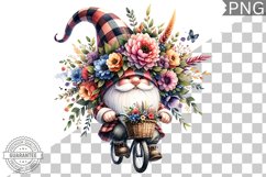 Floral Crown Gnome Rides A Bike Sublimation Clipart Design Product Image 1