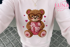 Faux Yarn Valentine's Day Teddy Bear Png, Coquette Valentine Product Image 3