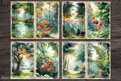 Watercolor Forest sunset Junk Journal Printable Pages Product Image 4