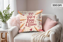 100 days of school Pillow Design, Teacher PNG Sublimation Product Image 1