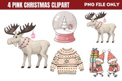Cute Pink Christmas Watercolor Clipart Bundle PNG Product Image 1